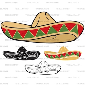 Sombrero (Mexican hat). Cut files for Cricut. Clip Art silhouette (eps, svg, pdf, png, dxf, jpeg).