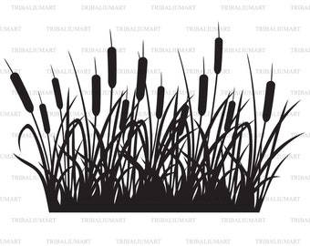 Reeds Silhouette-Design. Illustration von Bulrush und Gras. Dateien für Cricut schneiden. Clip Art Silhouetten (eps, svg, pdf, png, dxf, jpeg).