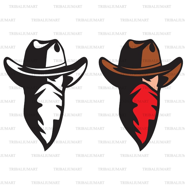 Cowboy with bandana. Cut files for Cricut. Clip Art silhouettes (eps, svg, pdf, png, dxf, jpeg).