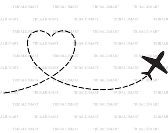 Heart Airplane (Plane route). Cut files for Cricut. Clip Art silhouettes (eps, svg, pdf, png, dxf, jpeg).