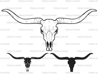 Longhorn head skull (bull or cow icon). Cut files for Cricut. Clip Art silhouette (eps, svg, pdf, png, dxf, jpeg).