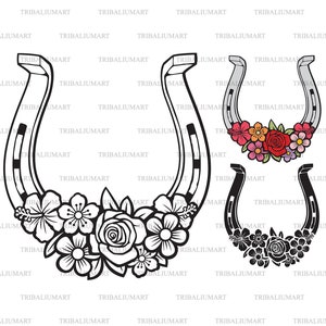 Horseshoe and flowers. Cut files for Cricut. Clip Art silhouette (eps, svg, pdf, png, dxf, jpeg).