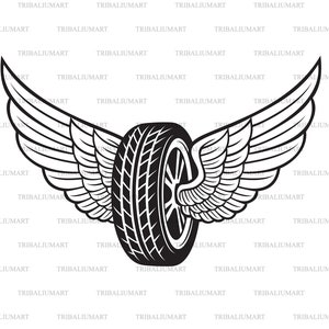 Wheel With Wings. Cut files for Cricut. Clip Art silhouette (eps, svg, pdf, png, dxf, jpeg).