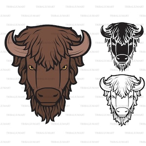Tête de bison. Couper des fichiers pour Cricut. Clip art silhouette (EPS, SVG, PDF, png, DXF, JPEG).