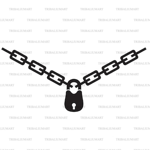 Chain and padlock. Cut files for Cricut. Clip Art silhouettes (eps, svg, pdf, png, dxf, jpeg).