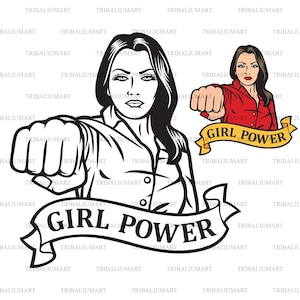 Mädchen-Power. Dateien für Cricut ausschneiden. ClipArt Silhouette (eps, svg, pdf, png, dxf, jpg).