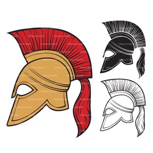 Casque de guerrier spartiate antique. Couper des fichiers pour Cricut. Clip art silhouette (EPS, SVG, PDF, png, DXF, JPEG).