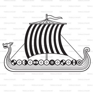 Vikingschip. Knip bestanden voor Cricut. Illustratie (eps, svg, pdf, png, dxf, jpeg).