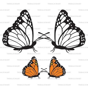 Zwei Schmetterlinge. Schnittdateien für Cricut. Clip Art Silhouetten (eps, svg, pdf, png, dxf, jpeg).