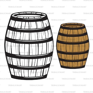 Oud houten vat. Knip bestanden voor Cricut. Illustraties (eps, svg, pdf, png, dxf, jpeg).