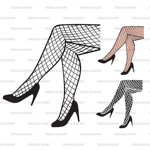Bella donna gambe incrociate in nylon a rete. Tagliare i file per Cricut. Siluetta ClipArt (eps, svg, pdf, png, dxf, jpeg).