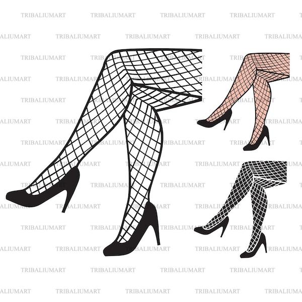 Beautiful woman crossed legs in net nylons. Cut files for Cricut. Clip Art silhouette (eps, svg, pdf, png, dxf, jpeg).