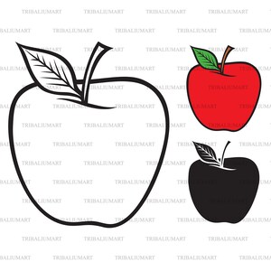 pomme. Coupez les fichiers pour Cricut. Silhouettes Clip Art (eps, svg, pdf, png, dxf, jpeg).
