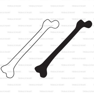 May include: A black and white illustration of two human bones, one is outlined and the other is filled in.
