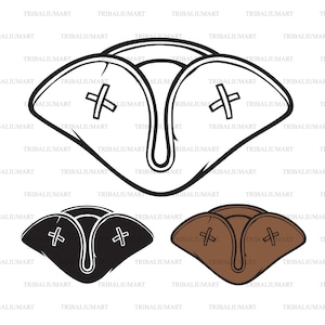 Pirate triangle hat (tricorne or tricorn cap). This is art picture, not pattern. Cut files for Cricut (eps, svg, pdf, png, dxf, jpeg).