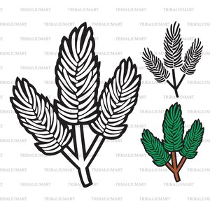 Branche de pin. Couper des fichiers pour Cricut. Silhouette Clip Art (eps, svg, pdf, png, dxf, jpeg).