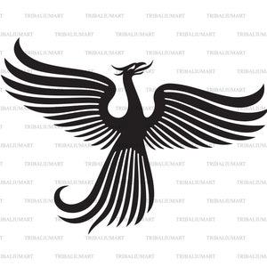 Phoenix Bird. Knip bestanden voor de Cricut. Clip Art silhouetten (EPS, SVG, PDF, PNG, DXF, JPEG).