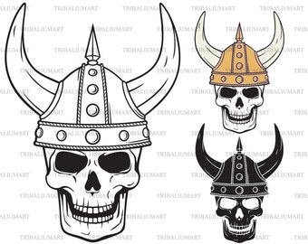 Viking skull with horns. Cut files for Cricut. Clip Art silhouette (eps, svg, pdf, png, dxf, jpeg).