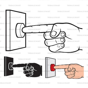 Botón de pulsación a mano. Cortar archivos para Cricut. Silueta clip art (eps, svg, pdf, png, dxf, jpeg).