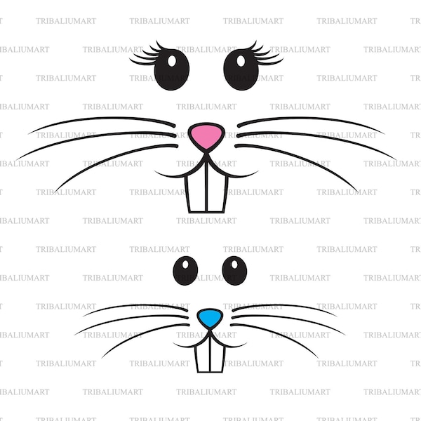 Bunny boy and girl face. Cut files for Cricut. Clip Art silhouette (eps, svg, pdf, png, dxf, jpeg).