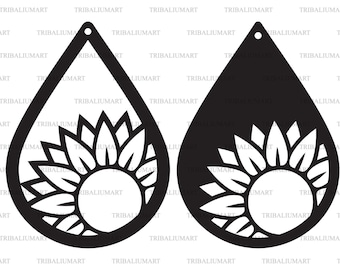 Sunflower earrings. Cut files for Cricut. Clip Art silhouettes (eps, svg, pdf, png, dxf, jpeg).