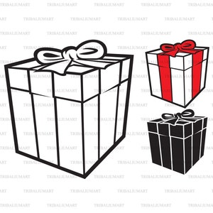 Caixa de presente com fita. Cortar arquivos para Cricut. Silhuetas de clipart (eps, svg, pdf, png, dxf, jpeg).