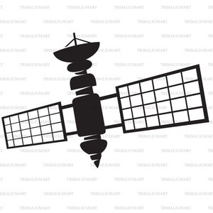 Satelliet silhouet. Knip bestanden voor de Cricut. Clip Art silhouet (EPS, SVG, PDF, PNG, DXF, JPEG).