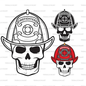 消防士の頭蓋骨（消防士のヘルメット）。Cricut 用のカット ファイル。クリップ アート（eps、svg、pdf、png、dxf、jpeg）。
