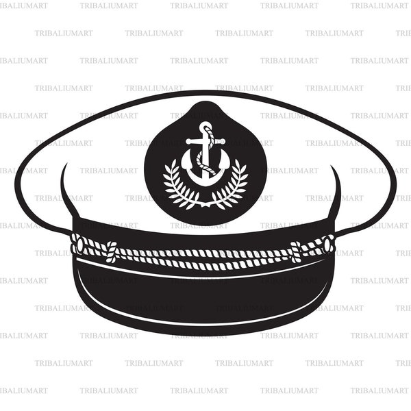 Naval captain hat (navy cap, ship officer, admiral). Cut files for Cricut. Clip Art silhouettes (eps, svg, pdf, png, dxf, jpeg).