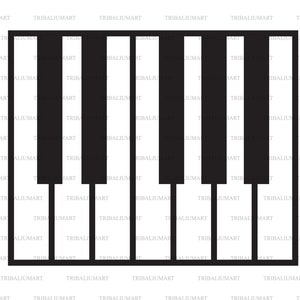 May include: A black and white piano keyboard with 7 keys. The keys are arranged in a standard piano layout.