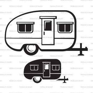 Remolque camper. Cortar archivos para Cricut. Clip Art silueta (eps, svg, pdf, png, dxf, jpeg).