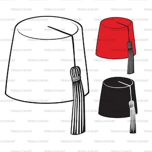 Fez hoed. Knip bestanden voor Cricut (eps, svg, pdf, png, dxf, jpeg). LET OP: dit is een kunstfoto, geen lesmateriaal of patroon.