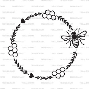 Bee frame (floral round). Cut files for Cricut. Clip Art silhouettes (eps, svg, pdf, png, dxf, jpeg).