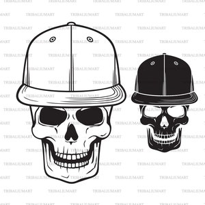 Calavera con gorra de rap. Cortar archivos para Cricut. Imágenes prediseñadas (eps, svg, pdf, png, dxf, jpeg).