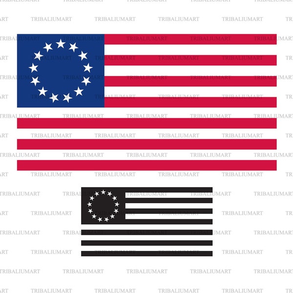Historical American Flag. 13 Star Betsy Ross Union (USA design). Cut files for Cricut. Clip Art (eps, svg, pdf, png, dxf, jpeg).