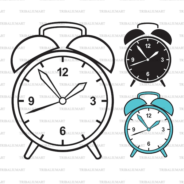 Alarm clock. Cut files for Cricut. Clip Art (eps, svg, pdf, png, dxf, jpeg).