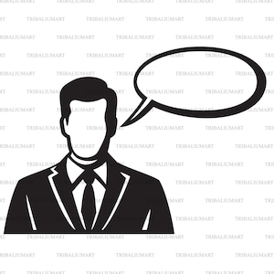 Homem com um balão de fala vazio na cabeça. Cortar arquivos para Cricut. Clip-art (eps, svg, pdf, png, dxf, jpeg).