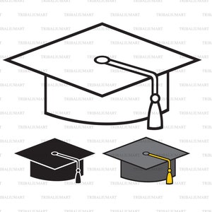Graduierung Cap (Mörtel Board Hut mit gold trim). Dateien für Cricut ausschneiden. ClipArt Silhouetten (eps, svg, pdf, png, dxf, jpg).