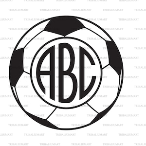 Fußball-Ball-Monogramm. Dateien für Cricut ausschneiden. ClipArt Silhouetten (eps, svg, pdf, png, dxf, jpg).