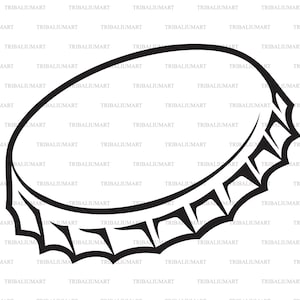 Puede incluir: Un dibujo en blanco y negro de un tapón de botella. El tapón tiene un diseño de estrella alrededor del borde.