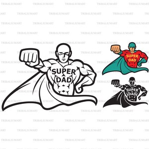 Pai super-herói (design do Dia dos Pais). Cortar arquivos para Cricut. Silhueta de clipart (eps, svg, pdf, png, dxf, jpeg).