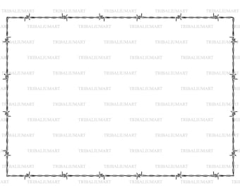 Barbed wire frame (border). Cut files for Cricut. Clip Art silhouettes (eps, svg, pdf, png, dxf, jpeg).