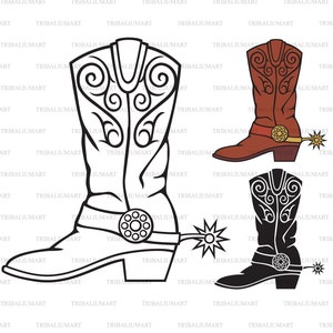 Cowboy-Stiefel. Dateien für Cricut ausschneiden. ClipArt (eps, svg, pdf, png, dxf, jpg).