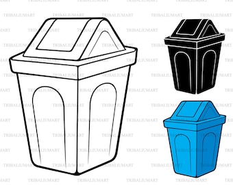 Papelera de basura (bandeja de reciclaje). Cortar archivos para Cricut. Siluetas Clip Art (eps, svg, pdf, png, dxf, jpeg).