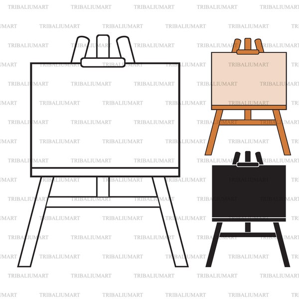 Wooden easel with blank canvas. Cut files for Cricut. Clip Art silhouette (eps, svg, pdf, png, dxf, jpeg).