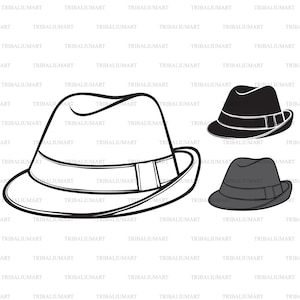 Klassieke Fedora hoed. Knip bestanden voor de Cricut. Illustraties (EPS, SVG, PDF, PNG, DXF, JPEG).