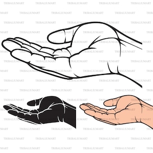 Mano aperta vuota. Tagliare i file per Cricut. Sagome ClipArt (eps, svg, pdf, png, dxf, jpeg).