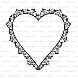 Serce mandali (projekt boho). Pliki do cięcia dla Cricut. Sylwetka Clip Art (eps, svg, pdf, png, dxf, jpeg).