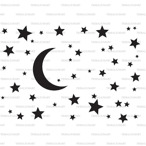Sterrennacht. De maan van de nacht en de achtergrond van het sterrenilhouet. Knip bestanden voor Cricut. Illustratie (eps, svg, pdf, png, dxf, jpeg).