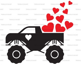 Monster Truck Valentines Day. Cut files for Cricut. Clip Art (eps, svg, pdf, png, dxf, jpeg).